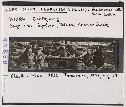 Vorschaubild Piero dei Franceschi (Piero della Francesca), Schule: Madonna della Misericordia, Predella mit Grablegung. Borgo San Sepolcro Palazzo Comunale 
